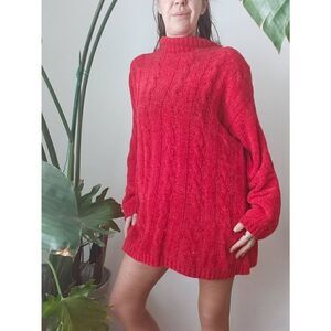 Red chenille 90s Y2k Vintage Sweater Dress By Jeremy Scott Oversize 